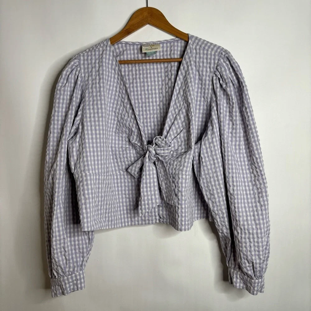 Anthropologie Maeve Crop Gingham Blouse Purple size 22W - Picture 5 of 14